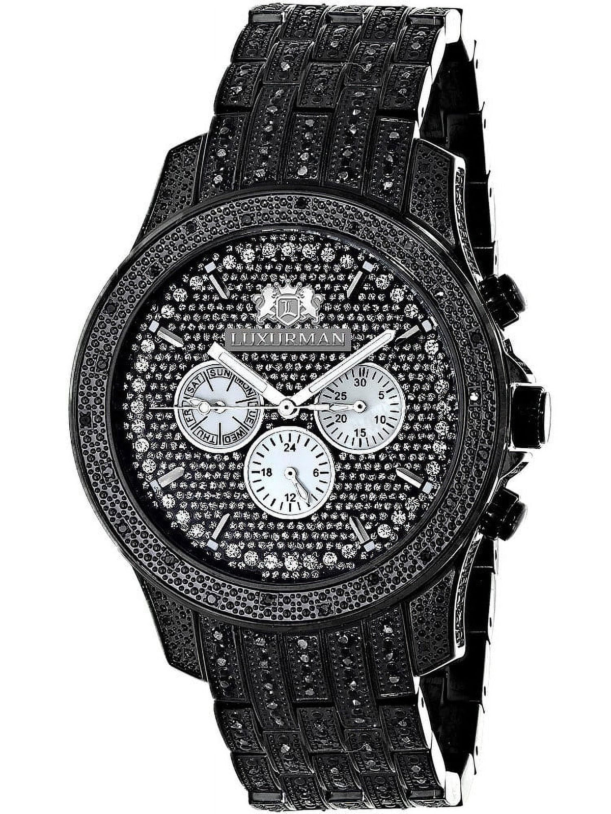 Men's Black Stainless Steel Diamond Accent Quartz Watch Metal Band plus Extra Leather Strap
