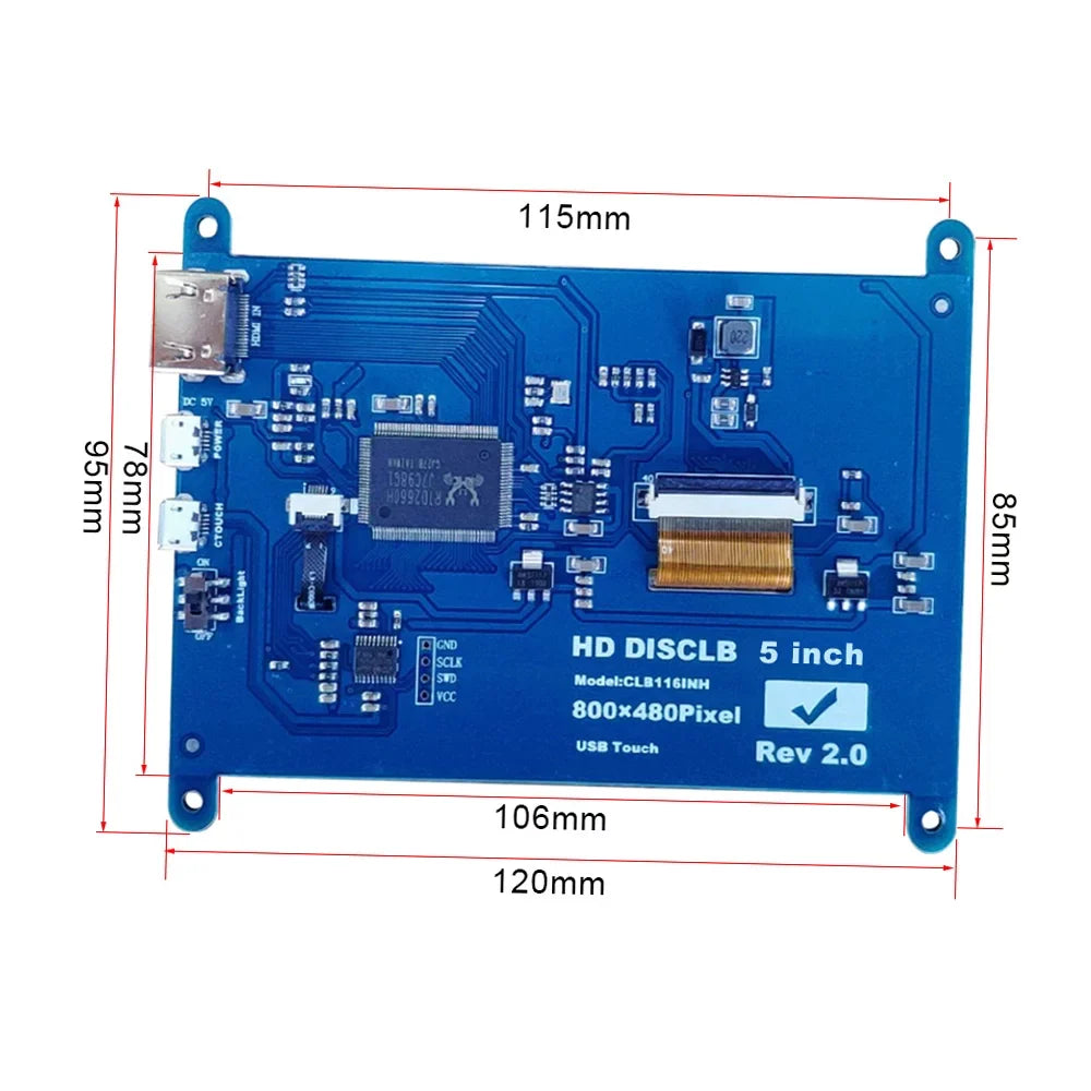 walmeck 5 Inch Capacitive Touchscreen Display 800*480 Resolution Small Portable with USB Interface suitable with Raspberry Pi Educational Tool