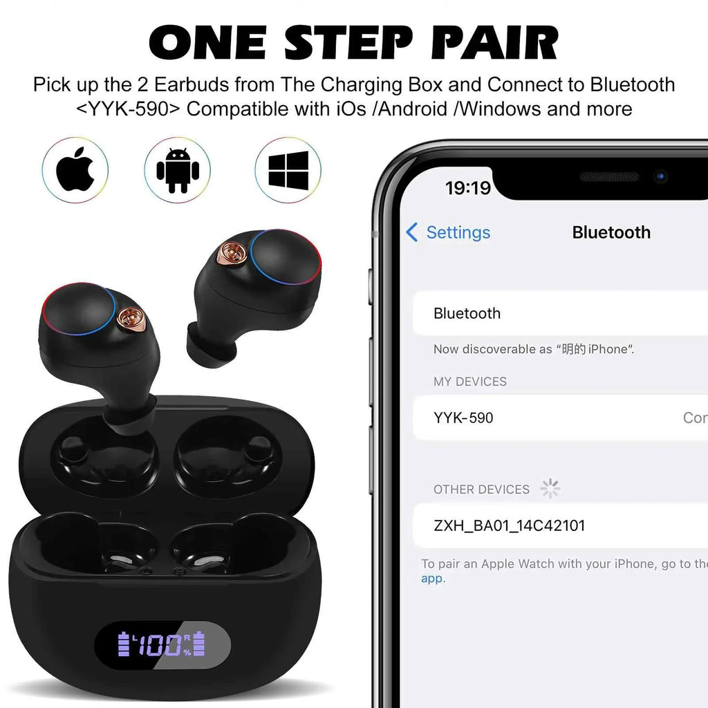 UrbanX True Wireless Bluetooth Earbuds + Charging Case, Black, Dual Connect, IPX5 aqua Resistance, Bluetooth 5.2 Connection, Balanced, Bass Boost suitable with  Tab M8 (HD)