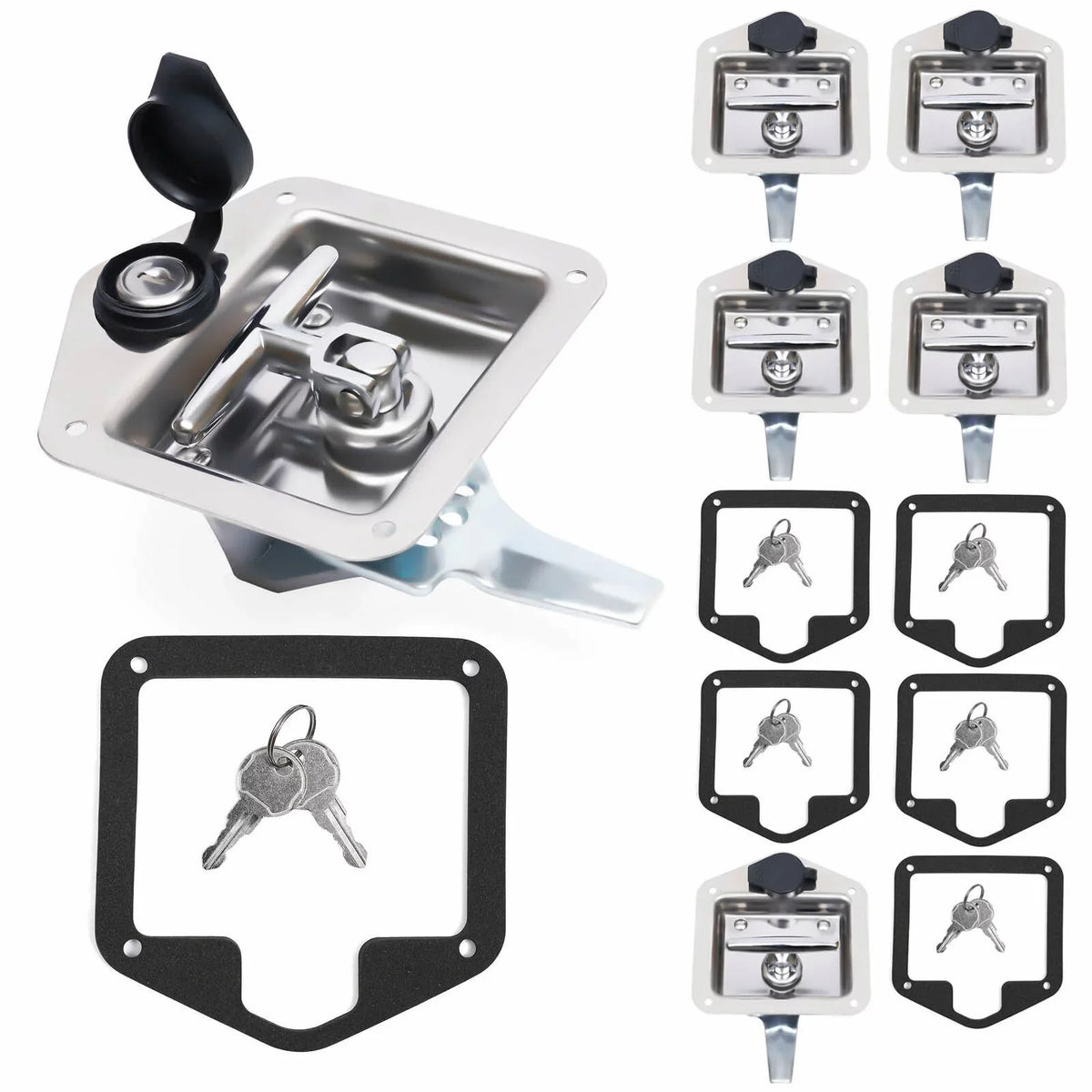 Set of 6 Folding T-handle Tool Box Lock RV Door Latch w/ 12 Keys Stainless Steel