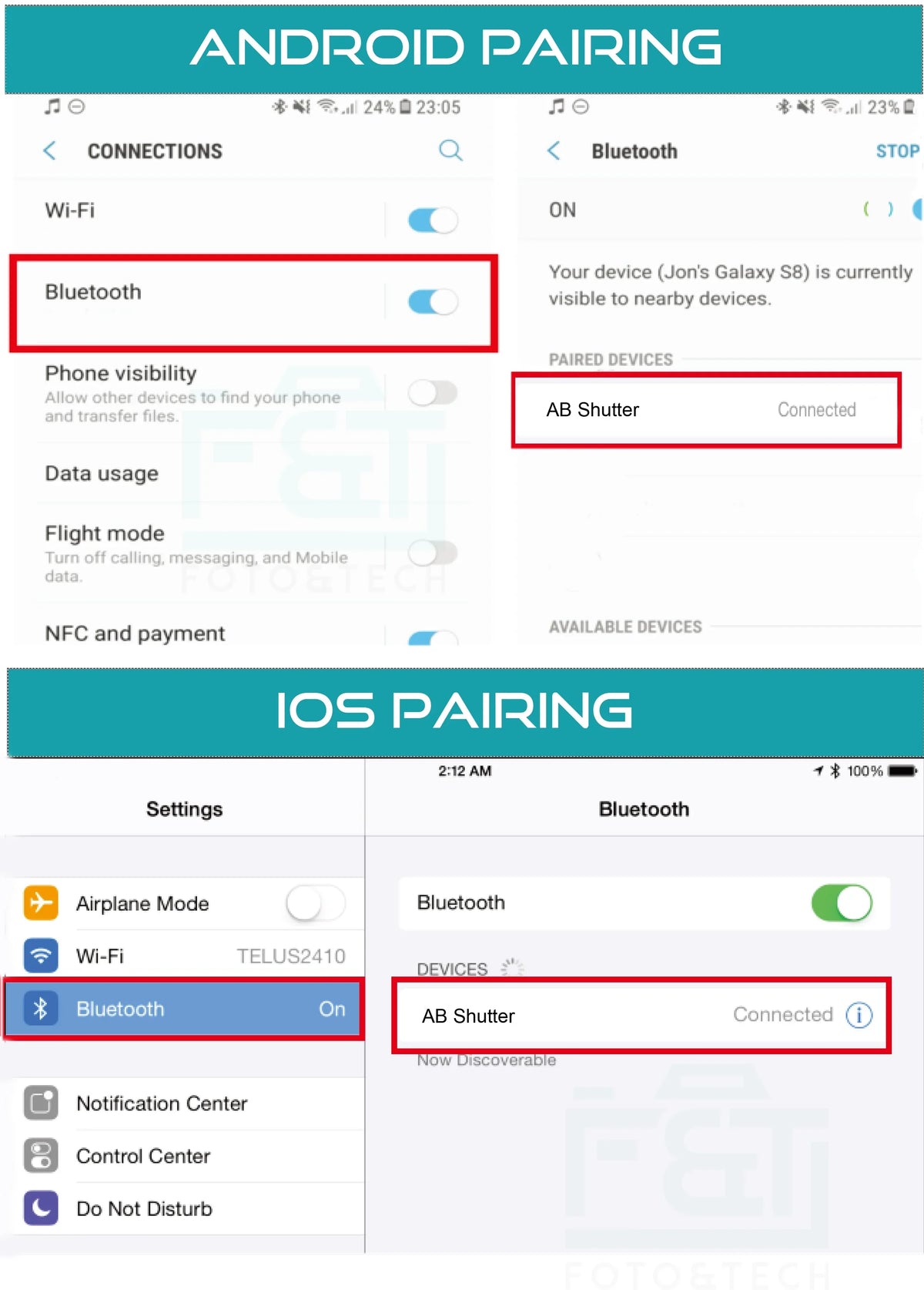 Foto&Tech 4in1 Wireless Remote Control Camera Video Shutter Release Selfie appropriate with iPhone 11 XR XS X 10 8 8+ 7 7+ 6 6s+ 5S 5C iPad Air Mini  Galaxy S10 S9 Edge S5 HTC Smartphone (White)