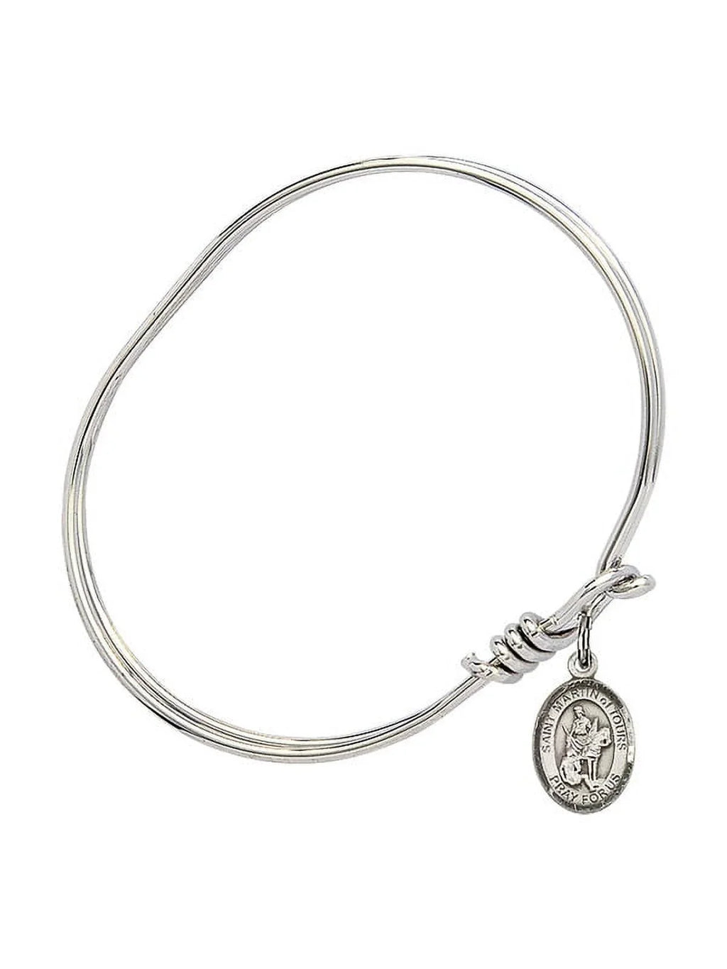 Martin of Tours in Sterling Silver. 5 3/4 inch Oval Eye Hook Bangle Bracelet w/ St