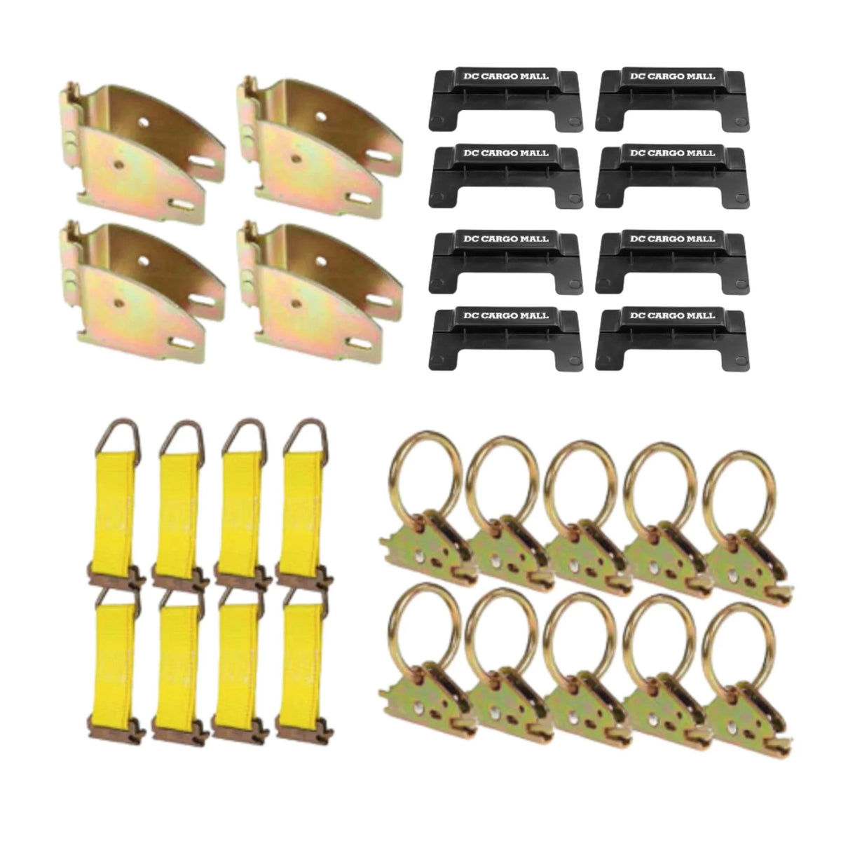 E-track NOT included.""". Ideal TieDown Accessories Bundle for Trucks, Warehouses, Docks, Trailers, Boats. """E-Track TieDown Kit: 4 Wood Beam Sockets, 10 O Rings, 8 End Caps, 8 Rope TieOffs