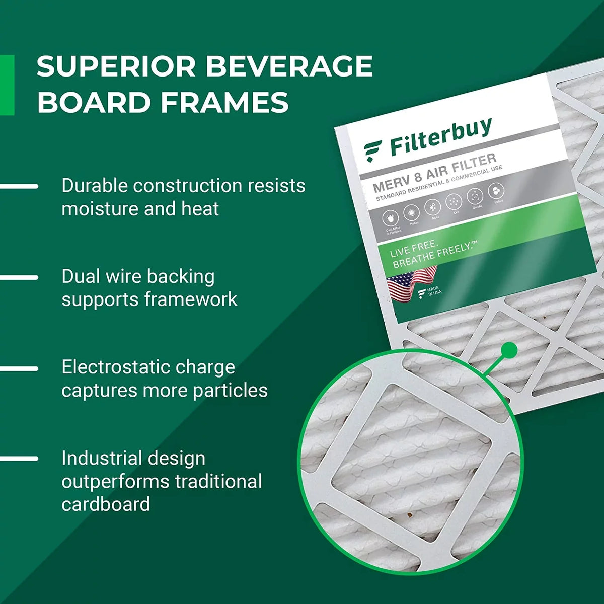 Filterbuy 24x25x5 MERV 8 Pleated HVAC AC Furnace Air Filters for Carrier FILXXCAR0024 (4-Pack)