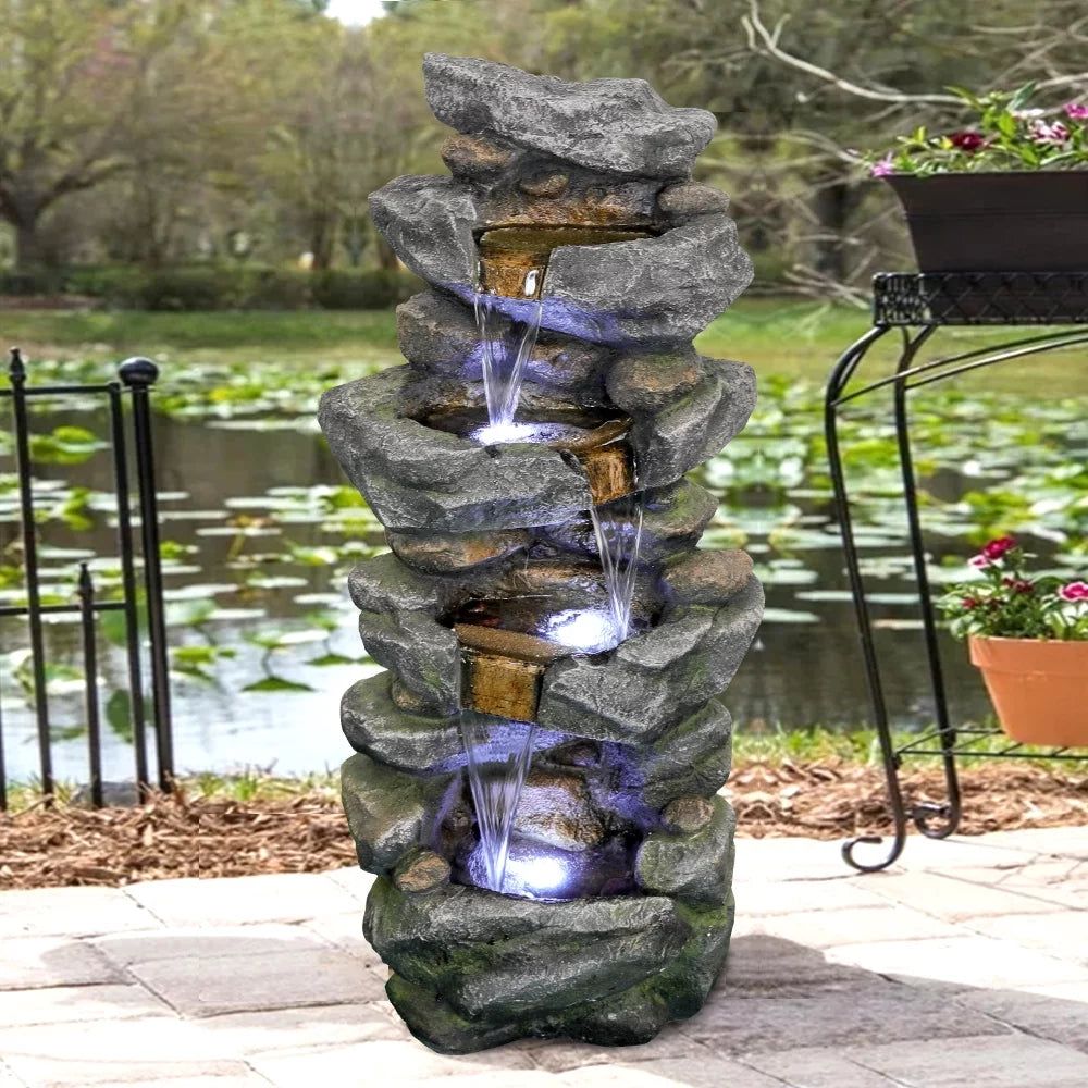 Kmowoo 40inches High Stacked Simulated Rock moisture Fountain with LED Lights