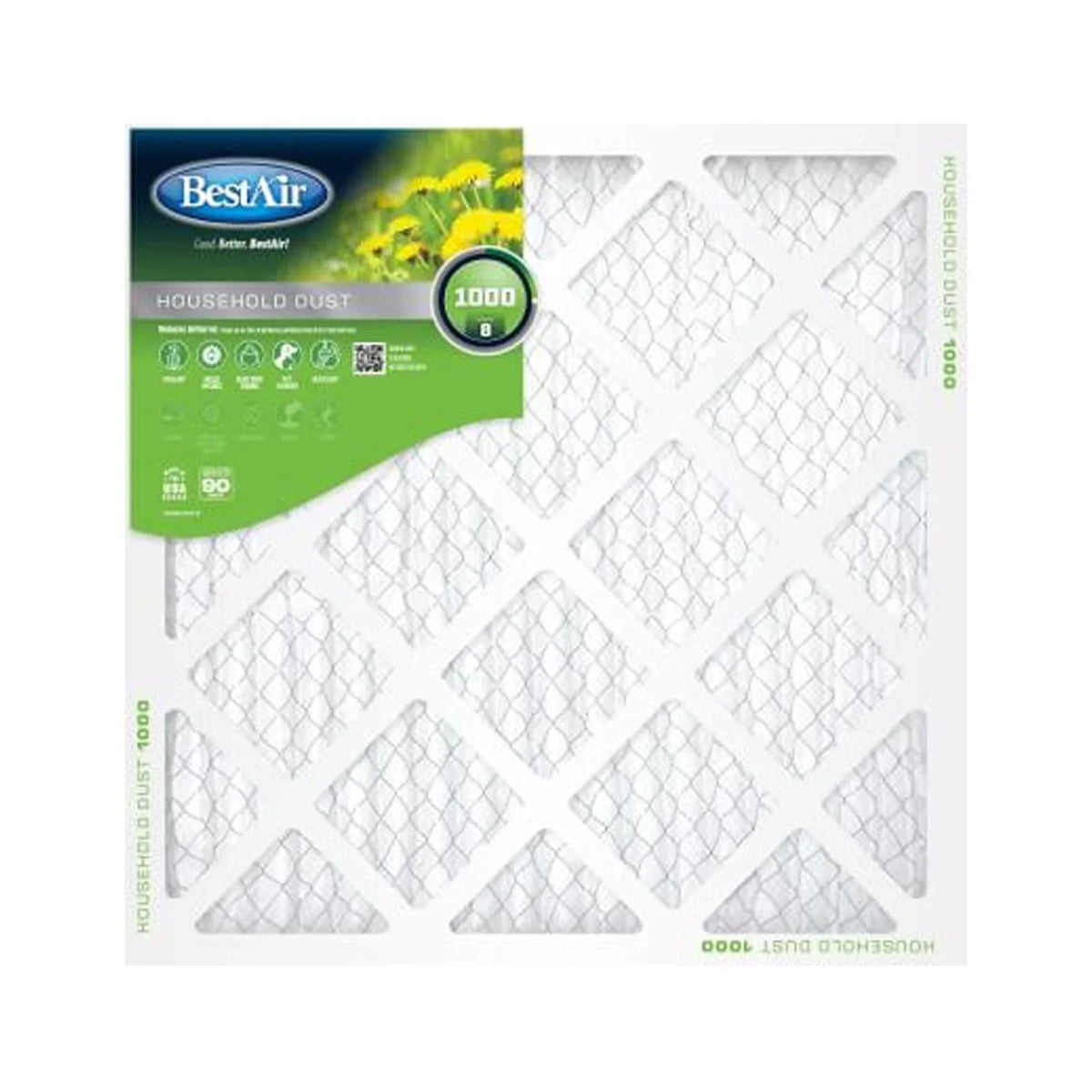 Pleated Air Filter, MERV 8, 90 Days - Quantity 12. BestAir B1-1010-8-12 10x10 x 1 In