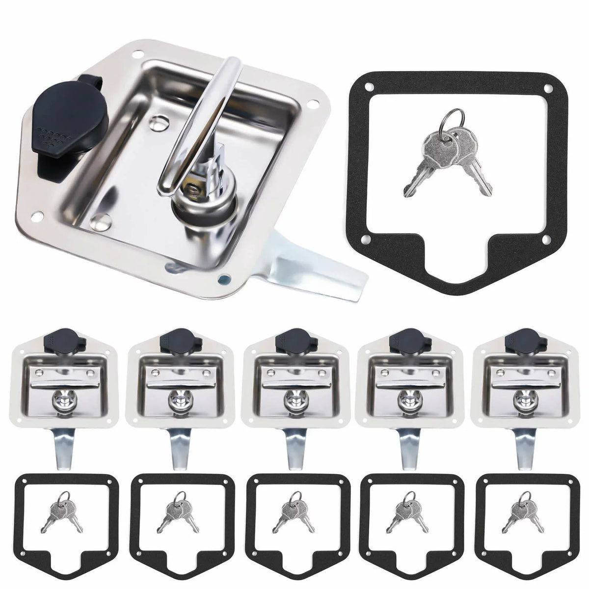 Set of 6 Folding T-handle Tool Box Lock RV Door Latch w/ 12 Keys Stainless Steel