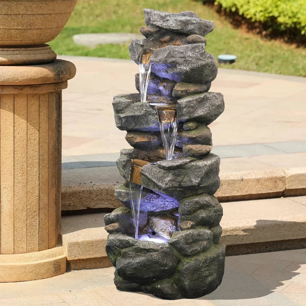 Kmowoo 40inches High Stacked Simulated Rock moisture Fountain with LED Lights