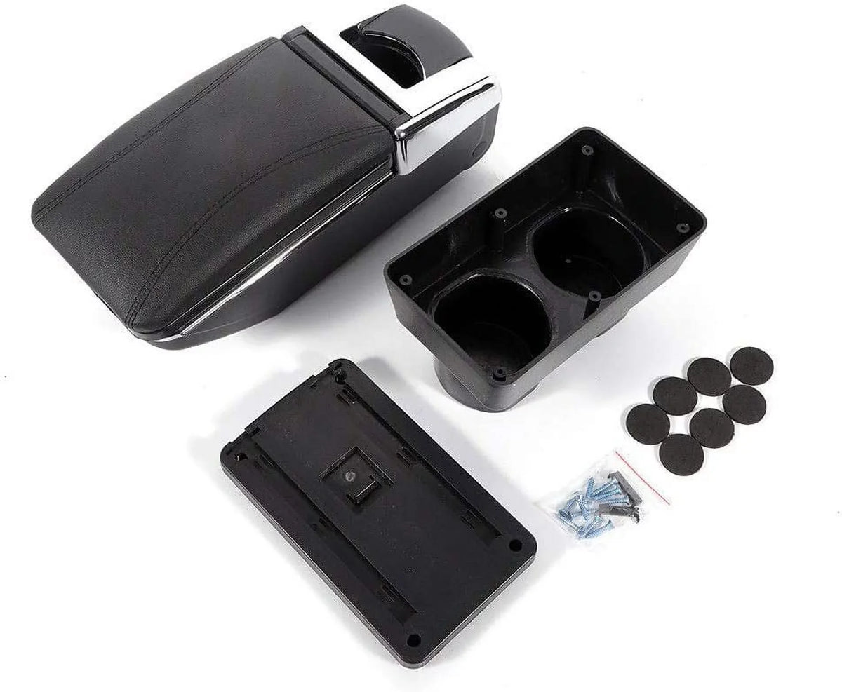 WUZSTAR Automotive Rotatable Black Armrest Console Storage Box Leather Cup Holder Storage Case