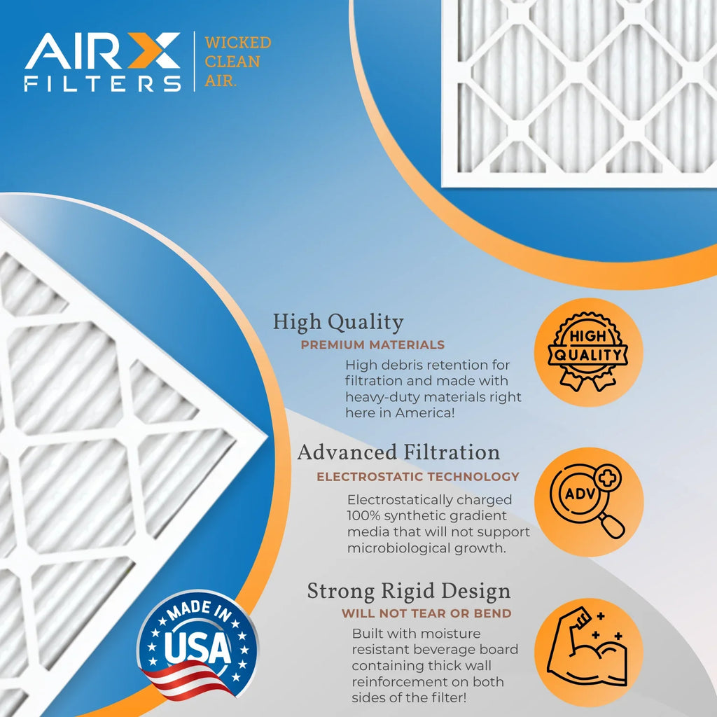 14x24x1 Air Filter MERV 11 Rating, 12 Pack of Furnace Filters Comparable to MPR 1000, MPR 1200, FPR 7, High Efficiency 12 Pack of Furnace Filters Made in USA by AIRX FILTERS WICKED CLEAN AIR.